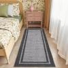 Garvee 5×7 Area Rugs for Living Room Vintage Border Area Rug Washable Rug Stain Resistant Non Shedding Floor Cover Soft Touch Folding Indoor Carpet for Dining Room Nursery Living Room Bedroom，Blue(Neutral Border – Black/Grey)