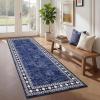 Garvee 5×7 Area Rugs for Living Room Vintage Border Area Rug Washable Rug Stain Resistant Non Shedding Floor Cover Soft Touch Folding Indoor Carpet for Dining Room Nursery Living Room Bedroom，Blue(Vintage Border – Blue)