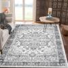 Garvee 8×10 ft Large Washable Area Rugs for Living Room – Non-Slip Low Pile Boho Vintage Carpet for Bedroom, Office, Dining Room & Kitchen – Machine Washable Throw Rug, Home Decor(Blue)(Grey)