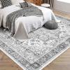 Garvee 8×10 ft Large Washable Area Rugs for Living Room – Non-Slip Low Pile Boho Vintage Carpet for Bedroom, Office, Dining Room & Kitchen – Machine Washable Throw Rug, Home Decor(Blue)(Grey)