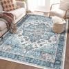 Garvee 8×10 ft Large Washable Area Rugs for Living Room – Non-Slip Low Pile Boho Vintage Carpet for Bedroom, Office, Dining Room & Kitchen – Machine Washable Throw Rug, Home Decor(Blue)(Blue)