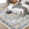 Garvee 8×10 ft Large Washable Area Rugs for Living Room – Non-Slip Low Pile Boho Vintage Carpet for Bedroom, Office, Dining Room & Kitchen – Machine Washable Throw Rug, Home Decor(Blue)(Teal)