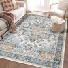 Garvee 8×10 ft Large Washable Area Rugs for Living Room – Non-Slip Low Pile Boho Vintage Carpet for Bedroom, Office, Dining Room & Kitchen – Machine Washable Throw Rug, Home Decor(Blue)(Teal)