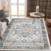 Garvee 8×10 ft Large Washable Area Rugs for Living Room – Non-Slip Low Pile Boho Vintage Carpet for Bedroom, Office, Dining Room & Kitchen – Machine Washable Throw Rug, Home Decor(Blue)(Teal)
