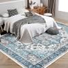 Garvee 8×10 ft Large Washable Area Rugs for Living Room – Non-Slip Low Pile Boho Vintage Carpet for Bedroom, Office, Dining Room & Kitchen – Machine Washable Throw Rug, Home Decor(Blue)(Blue)