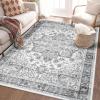 Garvee 8×10 ft Large Washable Area Rugs for Living Room – Non-Slip Low Pile Boho Vintage Carpet for Bedroom, Office, Dining Room & Kitchen – Machine Washable Throw Rug, Home Decor(Blue)(Grey)