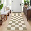 Garvee Large Area Rug 9×12 Washable Scalloped Living Room Rug Non Slip, Modern Checkered Carpet, Soft Non Shedding Floor Covering, Indoor Low Pile Stain Resistant Mat for Bedroom, Mousse(Textured|beige)