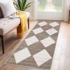 Garvee Large Area Rug 9×12 Washable Scalloped Living Room Rug Non Slip, Modern Checkered Carpet, Soft Non Shedding Floor Covering, Indoor Low Pile Stain Resistant Mat for Bedroom, Mousse(Checkered|brown)