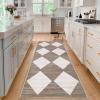 Garvee Large Area Rug 9×12 Washable Scalloped Living Room Rug Non Slip, Modern Checkered Carpet, Soft Non Shedding Floor Covering, Indoor Low Pile Stain Resistant Mat for Bedroom, Mousse(Checkered|brown)