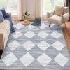 Garvee Large Area Rug 9×12 Washable Scalloped Living Room Rug Non Slip, Modern Checkered Carpet, Soft Non Shedding Floor Covering, Indoor Low Pile Stain Resistant Mat for Bedroom, Mousse(Checkered|grey)