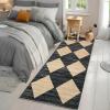 Garvee Large Area Rug 9×12 Washable Scalloped Living Room Rug Non Slip, Modern Checkered Carpet, Soft Non Shedding Floor Covering, Indoor Low Pile Stain Resistant Mat for Bedroom, Mousse(Checkered|black & Brown)
