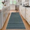 Garvee Large Washable Area Rug 10 x 13 for Living Room, Non-Slip Soft Modern Floral Rug Low Pile Farmhouse Floral Carpet Non-Shedding Foldable Printed Rugs for Bedroom Dining Room, Green(Striped|blue)