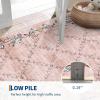 Garvee Large Washable Area Rug 10 x 13 for Living Room, Non-Slip Soft Modern Floral Rug Low Pile Farmhouse Floral Carpet Non-Shedding Foldable Printed Rugs for Bedroom Dining Room, Green(Floral Vines| Pink)