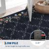 Garvee Large Washable Area Rug 10 x 13 for Living Room, Non-Slip Soft Modern Floral Rug Low Pile Farmhouse Floral Carpet Non-Shedding Foldable Printed Rugs for Bedroom Dining Room, Green(Floral Vines| Black)