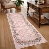 Garvee Large Washable Area Rug 10 x 13 for Living Room, Non-Slip Soft Modern Floral Rug Low Pile Farmhouse Floral Carpet Non-Shedding Foldable Printed Rugs for Bedroom Dining Room, Green(Floral Vines| Pink)