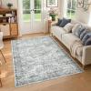 Garvee Large Washable Area Rug 10 x 13 for Living Room, Non-Slip Soft Modern Floral Rug Low Pile Farmhouse Floral Carpet Non-Shedding Foldable Printed Rugs for Bedroom Dining Room, Green(Boho Vinatge – Blue Brown)