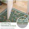 Garvee Large Washable Area Rug 10 x 13 for Living Room, Non-Slip Soft Modern Floral Rug Low Pile Farmhouse Floral Carpet Non-Shedding Foldable Printed Rugs for Bedroom Dining Room, Green(Mushroom | Green)