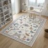 Garvee Large Washable Area Rug 10 x 13 for Living Room, Non-Slip Soft Modern Floral Rug Low Pile Farmhouse Floral Carpet Non-Shedding Foldable Printed Rugs for Bedroom Dining Room, Green(Mushroom | Beige)