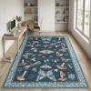 Garvee Large Washable Area Rug 10 x 13 for Living Room, Non-Slip Soft Modern Floral Rug Low Pile Farmhouse Floral Carpet Non-Shedding Foldable Printed Rugs for Bedroom Dining Room, Green(Mushroom | Blue)
