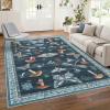 Garvee Large Washable Area Rug 10 x 13 for Living Room, Non-Slip Soft Modern Floral Rug Low Pile Farmhouse Floral Carpet Non-Shedding Foldable Printed Rugs for Bedroom Dining Room, Green(Mushroom | Blue)