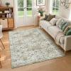 Garvee Large Washable Area Rug 10 x 13 for Living Room, Non-Slip Soft Modern Floral Rug Low Pile Farmhouse Floral Carpet Non-Shedding Foldable Printed Rugs for Bedroom Dining Room, Green(Boho Vinatge – Brown Yellow)
