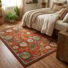 Garvee Large Washable Area Rug 10 x 13 for Living Room, Non-Slip Soft Modern Floral Rug Low Pile Farmhouse Floral Carpet Non-Shedding Foldable Printed Rugs for Bedroom Dining Room, Green(Floral | Brick Red)