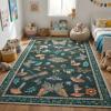 Garvee Large Washable Area Rug 10 x 13 for Living Room, Non-Slip Soft Modern Floral Rug Low Pile Farmhouse Floral Carpet Non-Shedding Foldable Printed Rugs for Bedroom Dining Room, Green(Mushroom | Black)