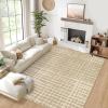 Garvee Modern Area Rug 8×10 Washable Rug for Living Room with Non Slip Backing, Contemporary Neutral Striped Carpet Thin Foldable Low Pile Mat Soft Non Shedding Carpet for Bedroom Dining Room, Camel(Modern|camel)