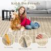 Garvee Modern Area Rug 8×10 Washable Rug for Living Room with Non Slip Backing, Contemporary Neutral Striped Carpet Thin Foldable Low Pile Mat Soft Non Shedding Carpet for Bedroom Dining Room, Camel(Modern|camel)
