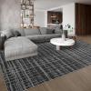 Garvee Modern Area Rug 8×10 Washable Rug for Living Room with Non Slip Backing, Contemporary Neutral Striped Carpet Thin Foldable Low Pile Mat Soft Non Shedding Carpet for Bedroom Dining Room, Camel(Modern|black)