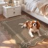 Garvee Scalloped Bow Rug 2×3, Soft Faux Wool Washable Area Rug for Kitchen Floor, Non Slip Low Pile Entryway Rugs, Nursery Bedroom Decor, Beige(Brown)