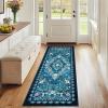 Garvee Vintage Floral Living Room Rugs 10×13, Soft Non Slip Area Rug for Bedroom, Botanical Low Pile Large Dining Room Rugs Stain Resistant Ultra Thin Home Decor Rug for Office Apartment, Blue Teal(Oriental Floral|blue Teal)