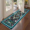 Garvee Vintage Floral Living Room Rugs 10×13, Soft Non Slip Area Rug for Bedroom, Botanical Low Pile Large Dining Room Rugs Stain Resistant Ultra Thin Home Decor Rug for Office Apartment, Blue Teal(Oriental Floral|black)