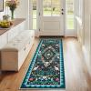 Garvee Vintage Floral Living Room Rugs 10×13, Soft Non Slip Area Rug for Bedroom, Botanical Low Pile Large Dining Room Rugs Stain Resistant Ultra Thin Home Decor Rug for Office Apartment, Blue Teal(Oriental Floral|black)