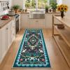 Garvee Vintage Floral Living Room Rugs 10×13, Soft Non Slip Area Rug for Bedroom, Botanical Low Pile Large Dining Room Rugs Stain Resistant Ultra Thin Home Decor Rug for Office Apartment, Blue Teal(Oriental Floral|black)