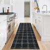 Garvee Washable Checkered 2×6 Kitchen Rugs, Non Slip Plaid Hallway Runner, Low Pile Stain Resistant Modern Geometric Throw Carpet for Entryway Laundry Bathroom, Minimalist Bedside Rug, Beige(Grid|black)