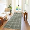 Garvee Washable Checkered 2×6 Kitchen Rugs, Non Slip Plaid Hallway Runner, Low Pile Stain Resistant Modern Geometric Throw Carpet for Entryway Laundry Bathroom, Minimalist Bedside Rug, Beige(Grid|green)