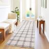 Garvee Washable Checkered 2×6 Kitchen Rugs, Non Slip Plaid Hallway Runner, Low Pile Stain Resistant Modern Geometric Throw Carpet for Entryway Laundry Bathroom, Minimalist Bedside Rug, Beige(Grid|beige)