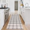 Garvee Washable Checkered 2×6 Kitchen Rugs, Non Slip Plaid Hallway Runner, Low Pile Stain Resistant Modern Geometric Throw Carpet for Entryway Laundry Bathroom, Minimalist Bedside Rug, Beige(Grid|beige)