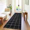Garvee Washable Checkered 2×6 Kitchen Rugs, Non Slip Plaid Hallway Runner, Low Pile Stain Resistant Modern Geometric Throw Carpet for Entryway Laundry Bathroom, Minimalist Bedside Rug, Beige(Grid|black)