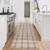 Garvee Washable Checkered 2×6 Kitchen Rugs, Non Slip Plaid Hallway Runner, Low Pile Stain Resistant Modern Geometric Throw Carpet for Entryway Laundry Bathroom, Minimalist Bedside Rug, Beige(Grid|taupe)
