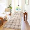 Garvee Washable Checkered 2×6 Kitchen Rugs, Non Slip Plaid Hallway Runner, Low Pile Stain Resistant Modern Geometric Throw Carpet for Entryway Laundry Bathroom, Minimalist Bedside Rug, Beige(Grid|taupe)