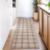 Garvee Washable Checkered 2×6 Kitchen Rugs, Non Slip Plaid Hallway Runner, Low Pile Stain Resistant Modern Geometric Throw Carpet for Entryway Laundry Bathroom, Minimalist Bedside Rug, Beige(Grid|taupe)