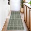 Garvee Washable Checkered 2×6 Kitchen Rugs, Non Slip Plaid Hallway Runner, Low Pile Stain Resistant Modern Geometric Throw Carpet for Entryway Laundry Bathroom, Minimalist Bedside Rug, Beige(Grid|green)