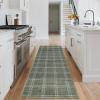 Garvee Washable Checkered 2×6 Kitchen Rugs, Non Slip Plaid Hallway Runner, Low Pile Stain Resistant Modern Geometric Throw Carpet for Entryway Laundry Bathroom, Minimalist Bedside Rug, Beige(Grid|green)