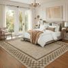 Garvee Washable Rug 5×7 Modern Checkerboard Rug for Living Room, Non Shedding Non Slip Solid Carpets, Soft Low Pile Solid Floor Mats, Border Printed Rugs for Bedroom Nursery, Taupe