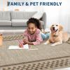Garvee Washable Rug 5×7 Modern Checkerboard Rug for Living Room, Non Shedding Non Slip Solid Carpets, Soft Low Pile Solid Floor Mats, Border Printed Rugs for Bedroom Nursery, Taupe