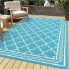 Garvee 10×14 Outdoor Rug Waterproof Reversible Patio Mat, Plastic Straw Rug for Patio,Large Outdoor Carpet for RV Camping, Balcony, Deck, Backyard, Easy Clean & Portable,Black/Grey(Light Blue/White)
