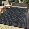 Garvee 10×14 Outdoor Rug Waterproof Reversible Patio Mat, Plastic Straw Rug for Patio,Large Outdoor Carpet for RV Camping, Balcony, Deck, Backyard, Easy Clean & Portable,Black/Grey(Black/Grey)