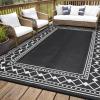 Garvee 10×14 Outdoor Rug Waterproof Reversible Patio Mat, Plastic Straw Rug for Patio,Large Outdoor Carpet for RV Camping, Balcony, Deck, Backyard, Easy Clean & Portable,Black/Grey(Black/White)